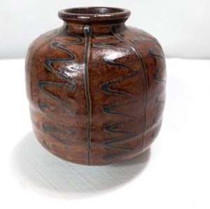 Small brown black ceramic vase hand made